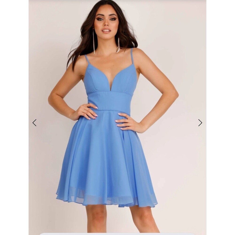 NWT Lucci Lu Women’s Formal Periwinkle Blue Mini Dress w/ Matching Shawl Sz 10